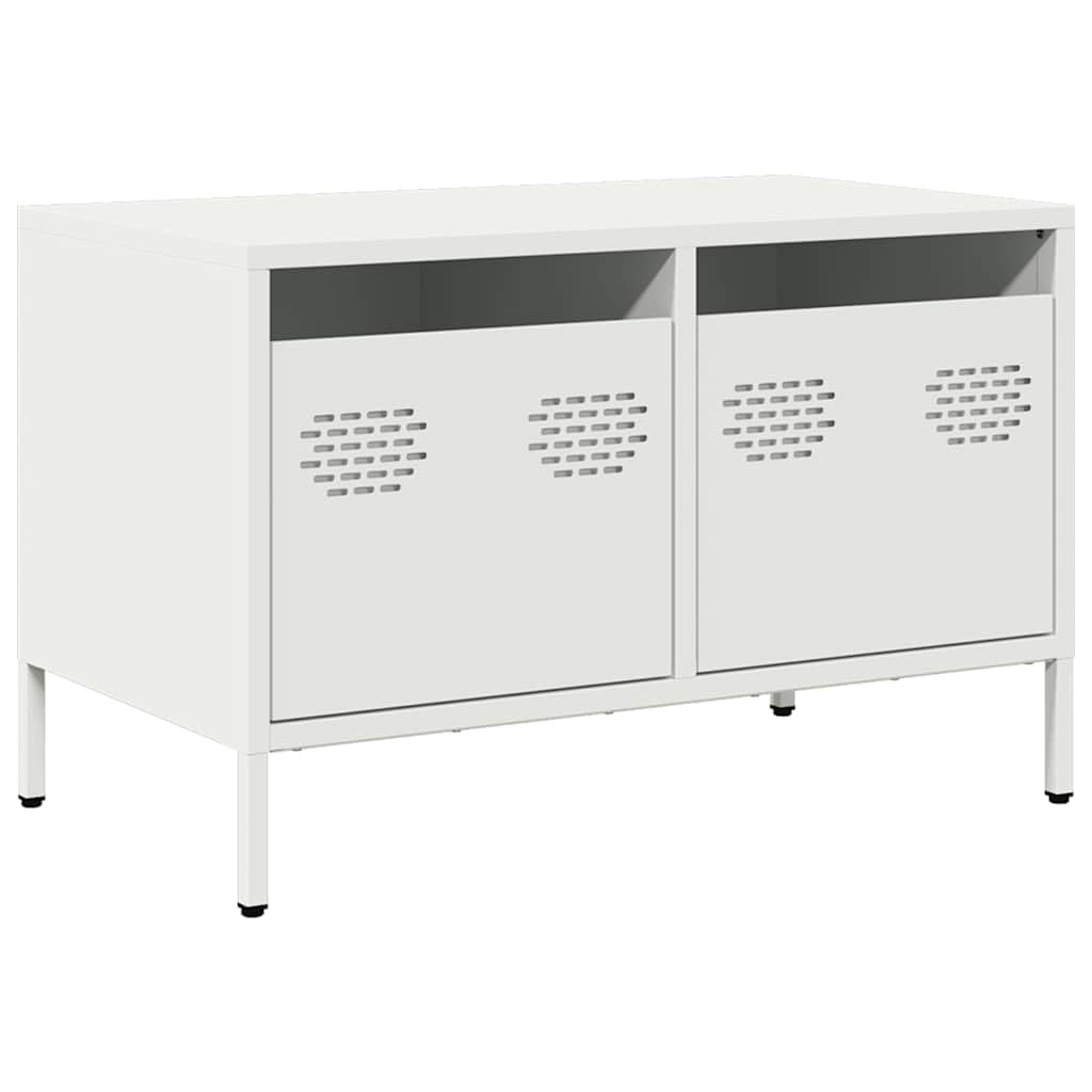 Meuble TV blanc en acier 68cm avec 2 tiroirs pour salon de style industriel