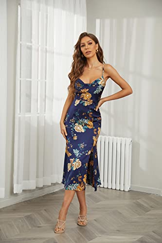 Tsher Women's Sleeveless Spaghetti Strap Satin Wedding Guest Party Dress Cowl Neck Backless Midi Formal Dresses4