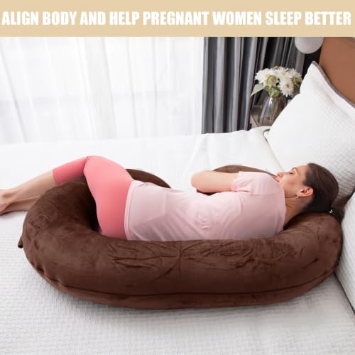 Image of 1 MIDDLE ONE Pregnancy Pillow, C Shaped Full Body Pillow for Maternity Support, Pregnant Women Sleeping Pillow with Cover (Coffee)