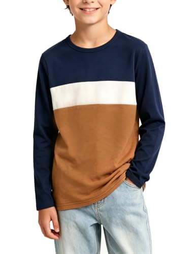 PATPAT Boys Long Sleeve T Shirt Color Block Tops Fall Clothes YellowBrown