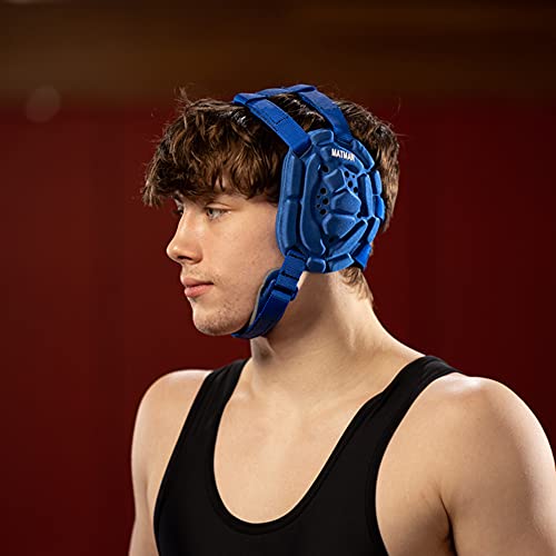 Matman Medalist Adult Wrestling Headgear – Easy-Adjust, Snug Fit Protective Headgear for Wrestling, BJJ & MMA (Royal)