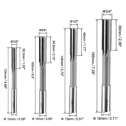 Uxcell A20103000UX0040 3/8 Inch 5/8 Inch 1/2 Inch 3/4 Inch Chucking Reamer H7 Accuracy High Speed Steel Lathe Machine Reamer 6 Straight Flutes Round Shank Milling Cutter Tool Reamer Set thumb #1