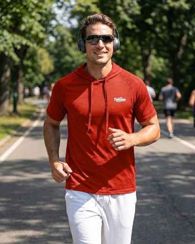 Twekfish Men's Workout Short Sleeve Hoodie, Lightweight Athletic Gym Running Shirts, Quick Dry Muscle Fit Hooded Sweatshirt — view 3