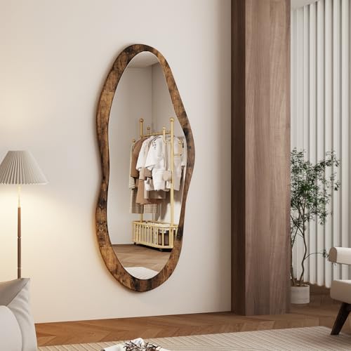 Miroir mural 120x50 bois noyer verre HD AAZZKANG