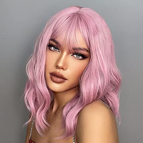 Pretfy Kurze lockige Rosa Bob Perücken Cover