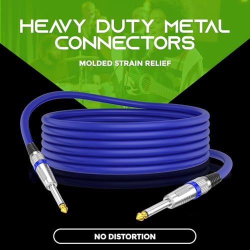 Image of SeCro 6.35mm Guitar Cable Premium 6.35mm Mono Jack 1 /4 inch TS Cable Unbalanced Guitar Patch Cords /Instrument Cable Male to Male with Zinc Alloy Housing. (BLUE, 98Feet(30Meter))