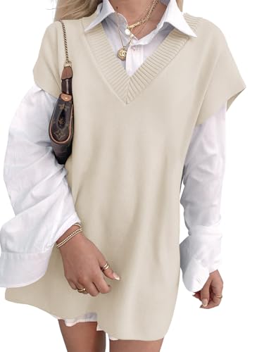 Cicy Bell Womens V Neck Sleeveless Sweater Vest Oversized Ribbed Knit Side Slit Pullover Tank Tops2