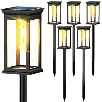 MGKZ Solar Pathway Lights Outdoor, 6 Pack Rectangle Design Super Bright Solar Outdoor Lights IP65 Waterproof Auto On/Off, 10 Hrs Long Lasting Solar Landscape LED Lights for Walkway Garden Driveway
