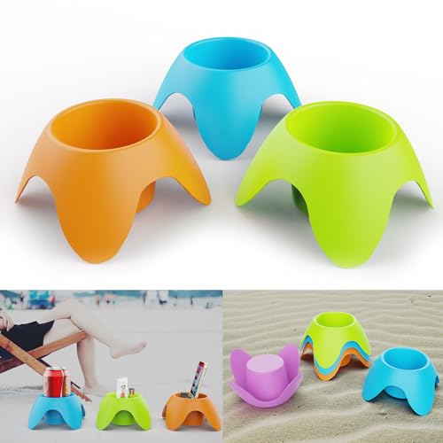 3Pack Beach Vacation Accessories Essentials Drink Cup Holder for Sand Park Garden Grassland Beach Supplies Trip Gear Coasters Holding Beverage Phone Sunglass Key