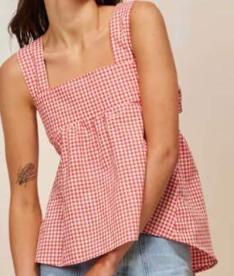 Women Gingham Babydoll Tank Top Cute Sleeveless Backless Wide Straps Peplum Shirt Y2K Square Neck Bowtie Cami Top - Image 2