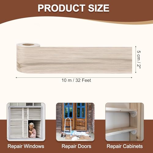 Image of MECCANIXITY Wood Grain Repair Tape, 2 Inch x 33 Feet Self Adhesive Wood Grain Tape Multi-Purpose Wallpaper Border Trim for Furniture Floors Windows Doors Tables Home DIY Projects, Cream