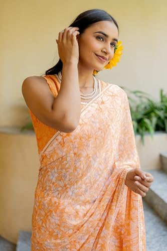 Image of MIRCHI FASHION Women Saree Floral Print Chiffon | Lightweight Festive Occasion Sari for Farewell and Functions with Unstitched Blouse Piece