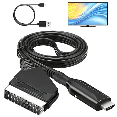 kcrnw SCART auf HDMI Adapter Konverter 1080p/720p Video Audio Wandler für HDTV Monitor und Projektor SCART Eingangskabel zu HDMI Ausgang für DVD VHS STB PS2 PS3 Xbox Plug and Play
