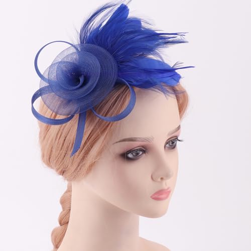 Image of DRESHOW Fascinators Hats for Women Tea Party Fascinator Hats Vintage 50s Headwear Cocktail Wedding Church Derby Hat