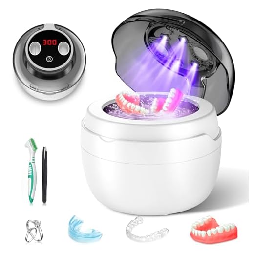 Limpiador Ultrasónico, 50000Hz Ultrasonidos Limpieza 250ML con 4 Lámparas UV Automáticas, Portátil para Ultrasonidos Limpieza Dental de Dentaduras, Retenedores, Alineadores y Joyas