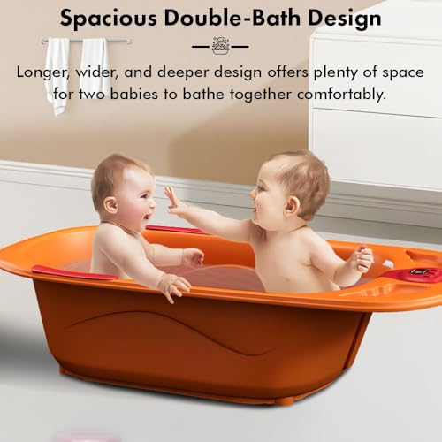 Image of StarAndDaisy Baby Bath tub for 0 to 5 Years with Temperature Sensor /Bath Tub for Kids with Anti-Slip Legs /Bathtub for Baby with Baby Bather -Without Wheel(Orange - Red)