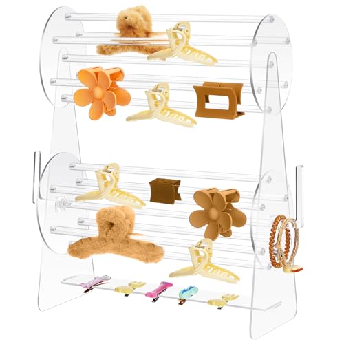 Lineshading Acrylic Claw Clip Holder 360 Degree Rotating Claw Clip Organizer Hair Accessories Organizer Storage Display Clear Stand for Women Vanity Dressing Table(Round Style)