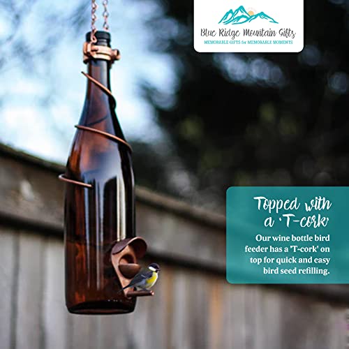 Blue Ridge Mountain Wine Bottle Feeder, Backyard & Garden Decor, Hanging Bird Feeder, Outdoor Use, 25oz Seed Capacity, Amber & Copper - Thumbnail 6
