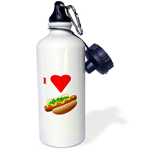 3dRose - Botella de agua unisex Love Hot Dogs, 21 oz (wb_60644_1), color blanco