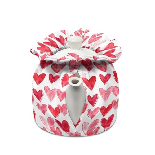 Image of Heart Love Kitchen Teapot Dust Cover,Lightweight Teapot Cosy Breakfast Warmer for Home Kitchen, Both Sides Can Be Used Red Christmas Decor