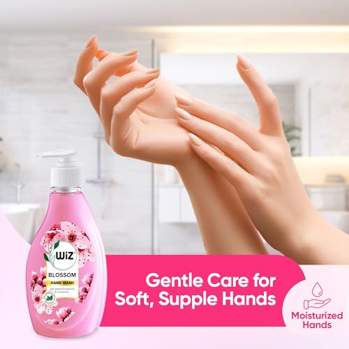Image of Wiz Blossom Handwash Liquid Soap Dispenser Bottle - 450ml (Pack of 4) | Germ Protection | Hand Wash with Added pH-Balanced & Moisturizers for Soft & Gentle Hands | Suitable for all Skin Types