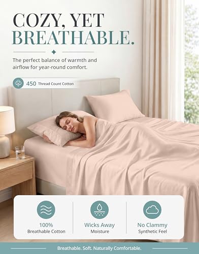 Image of Lane Linen 100% Cotton Extra Soft Full Size Bed Sheets Set - 450 TC Sateen Weave - Smooth, Comfortable Sheets For Everyday Use - Hotel Quality Luxury - Snugly Fits Mattress upto 15'' Deep - Sepia Rose