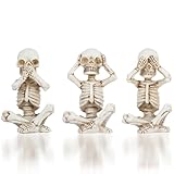 Joogour Skull Shelf Decor,Yoga Skeleton Figurine,Halloween Gothic Home Decor,Antique Silver Accent Statue,Collectible Figurines Set of 3 (White)