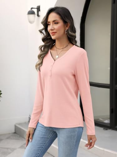 Minetom Women's Long Sleeve V Neck T Shirts Henley Tops Casual Shirts Blouses3