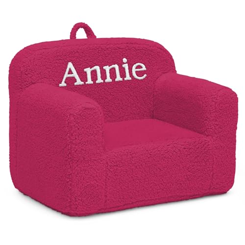 Image of Delta Children Personalized Sherpa Cozee Chair - Customize with Name - Foam Kids Chair for Ages 18 Months and Up, Hot Pink