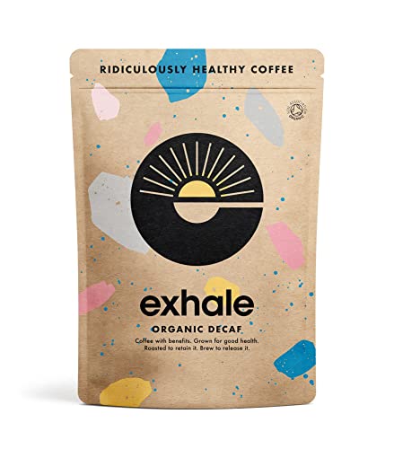 EXHALE Organic Chemical-Free Ground Decaf Coffee - NEW LARGE 450G PACK - Single Origin and 100% Arabica Beans. For Cafetiere, Filter or AeroPress - Decaf Medium Roast