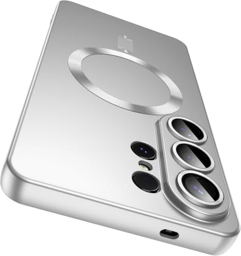 Image of DIZORO Compatible with Samsung S26 Ultra Case, Compatible with MagSafe, Matte Luxury Metallic Luster Flexible TPU Wireless Charging Shockproof Case with Lens Camera Protector Back Cover (Silver)