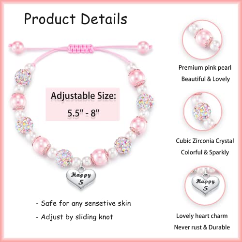 Jeka Happy Birthday Gifts for 5-10 Year Old Girls, 10th Birthday Pink Pearl Heart Charm Bracelets Gifts for Girls Daughter Granddaughter Niece Cousin4