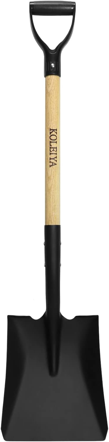 Square Shovel, 41 Inches, Black, Metal & Wood, D-Grip Handle, Perfect for Digging, Gardening, Snow Removal