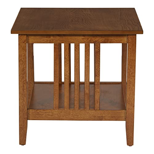 Image of OSP Home Furnishings Sierra End Table with Lower Storage Shelf and Mission Style Side Panels, Ash Brown
