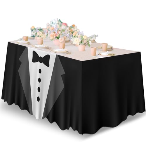 Junliang Happy Father’s Day Table Skirt Shirt Bow Tie Black Suit Table Cover Decorations for Father Day Party Best Dad Ever Birthday Party Wedding Supplies Photography Background Table Decor