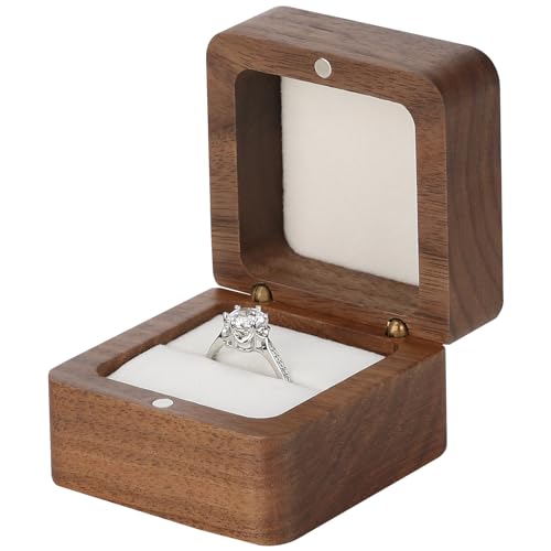 LETURE Wooden Ring Box with Single Slot 2 Slot personalized small Wood Ring Jewelry Box for Proposal Engagement Wedding Ceremony (White-1Slot)