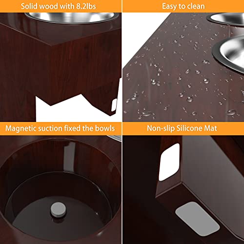Elevated Dog Bowls Stand, Raised Dog Food Stands With 3 Height Adjustable & 2 Stainless Steel Dog Bowls For Large Medium Small Dogs, Heavy Solid Wood & Name Tag Diy #TOP5