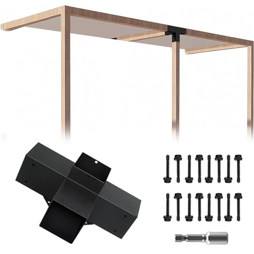 ITeVe.GD 4-Way Pergola Coner Bracket,Galvanized Steel Woodwork Bracket for 4" x 4“(Actual:3.5" x 3.5”) Lumber,Metal DIY Bracket for Outdoor Gazebos,Porchs with Screws - 1Pack