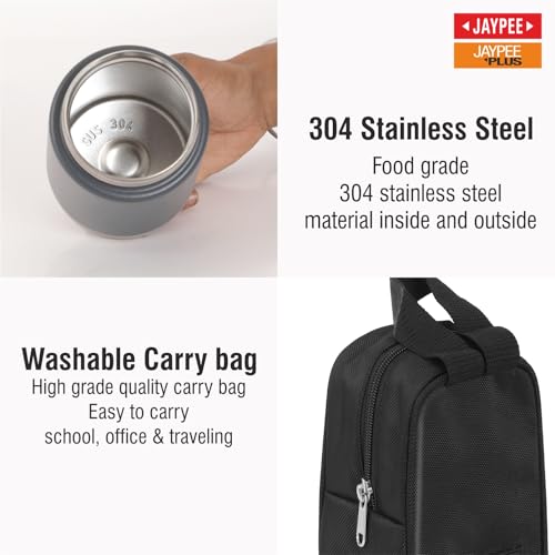 Image of Jaypee Plus Nutri Jar Stainless Steel Vacuum Insulated Food Jar With Bag & Spoon|Hot And Cold Thermal Flask|Double Wall Scratch Resistant Ideal for Office, School, Gym & Travelling| 550 ml,Bottle Grey
