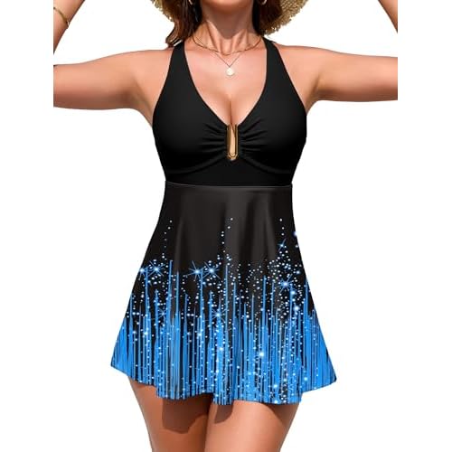 Arolina Women's One Piece Swimsuit Tummy Control Bathing Suit U Wire Slimming Swim Dress Plus Size Body Shaping Swimwear Blue Shooting Star Large