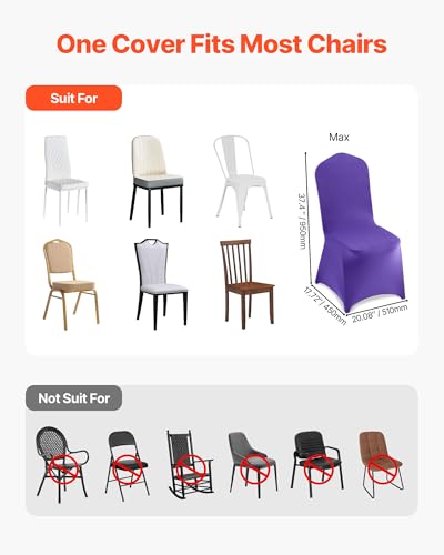 Image of VEVOR Chair Covers, Polyester Spandex Chair Cover, Stretch Slipcovers for Wedding Party Dining Banquet Flat-Front Chair Covers (Purple-a, 50PCS)