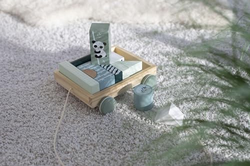Eichhorn - Bauwagen mit 11 Bausteinen, Nachziehspielzeug, 12 teilig, 18x17,5 cm groß, ab 1 Jahr 100003800