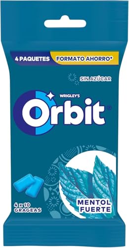 Orbit Chicles Sin Azúcar de Mentol fuerte en grageas, 4x10 uds