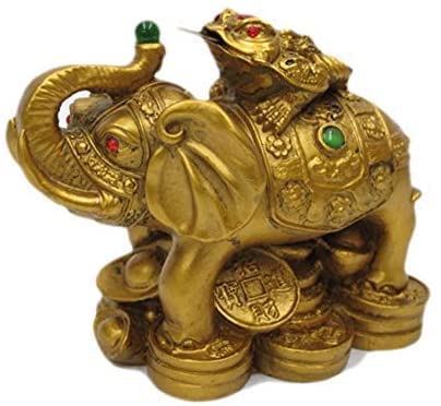 Feng Shui (sapo dinero) Rana de dinero en elefante para atraer riqueza y buena suerte, riqueza y fortuna gran decoración del hogar, centro de mesa, símbolo de victoria y buena fortuna Cover