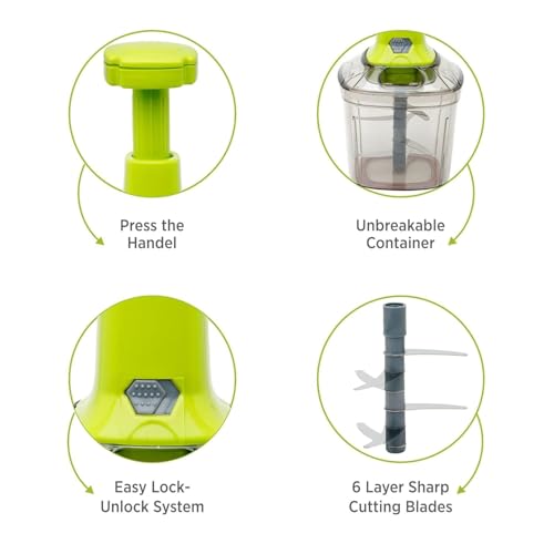 Image of 2-in-1 Press Vegetable Chopper 1100 ML | Manual Push Chopper for Kitchen | Large Veggie, Onion, Garlic & Nuts Cutter | Food Chopper with Storage Container