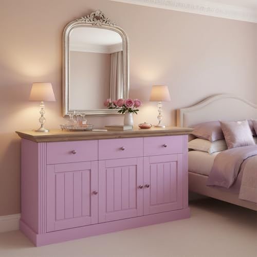 Image of APRODZ Solid Wood Alegre Sideboard Storage Cabinet for Living Room | Light Purple