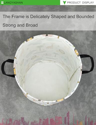 Image of Round Laundry Basket Collapsible Storage Hamper Organizer Animal | Waterproof Canvas Foldable Baskets with sturdy Handles Multi-scene Organizer for Home Play Bedroom Gift Bin