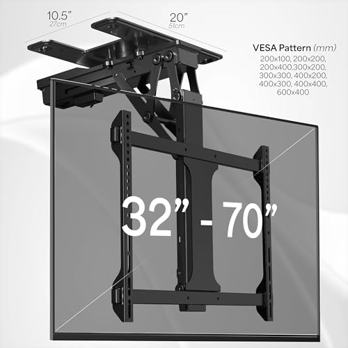 Image of VIVO Electric Flip Down Swiveling Ceiling TV Mount for 32 to 70 inch Screens, Large Motorized Flat Ceiling VESA Mount, App and Voice Control, Black, MOUNT-E-FD70S