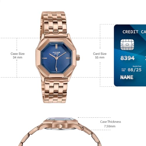 Image of Sonata Poze 8 Quartz Analog with Blue Dial IP Rose Gold Stainless Steel Strap Watch for Women - SP80169WM01W