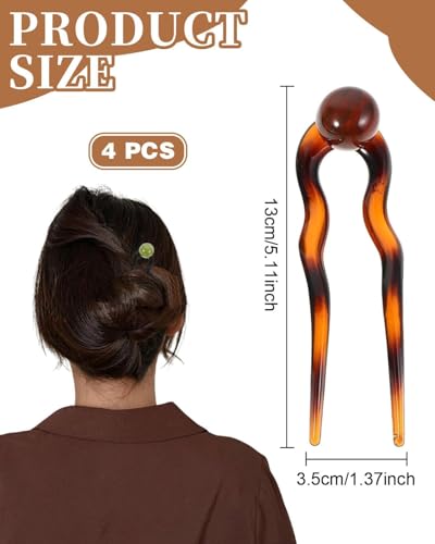 Image of Melodio 4PCS U-shaped Hair Pins, French Twist Hair Pin, French Hairpin, Fork, Updo Chignon Pins, Headpiece for Women, Long Hairstyle Accessories